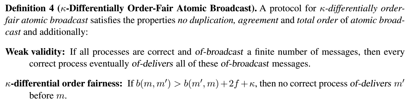 Kappa differentially order-fair atomic broadcast